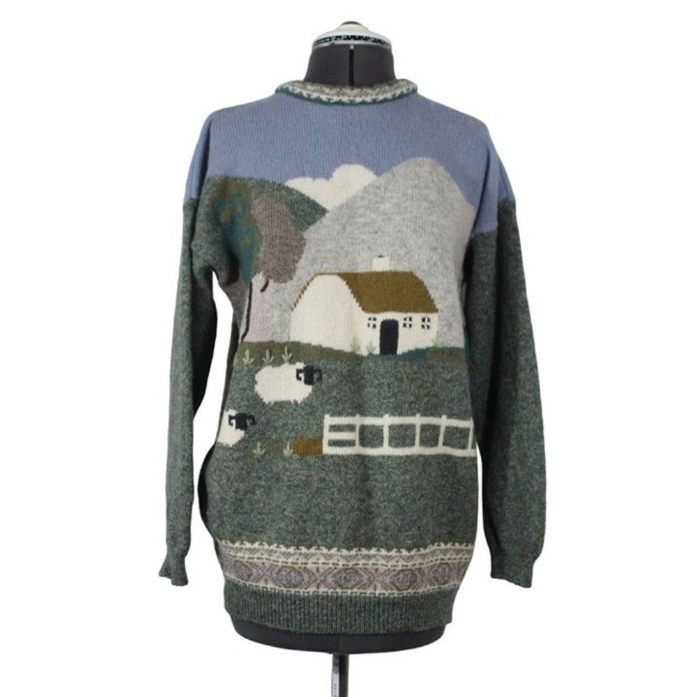 Vintage Jumper women's wool angora knit cottage farm animal pullover sweater